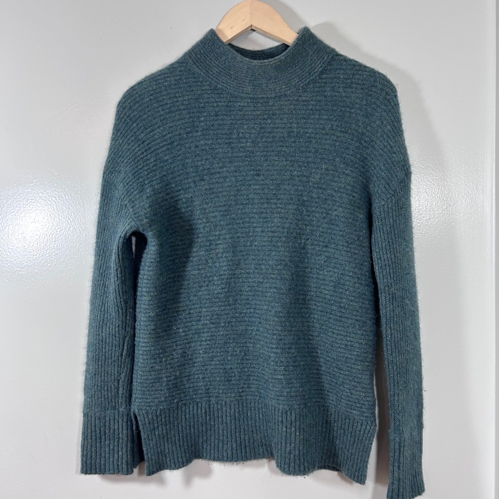 Rachel Zoe Teal Blue 100% Cashmere Ribbed Mock Neck Sweater Small